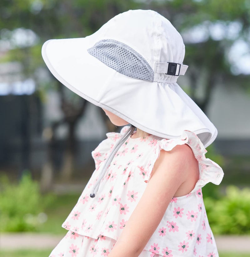 Connectyle Kids Sun Hat Fishing Hat for Boys Girls UPF 50+ Wide Brim Bucket Hat with Neck Flap Kids Hiking Safari Hat White - Image 3